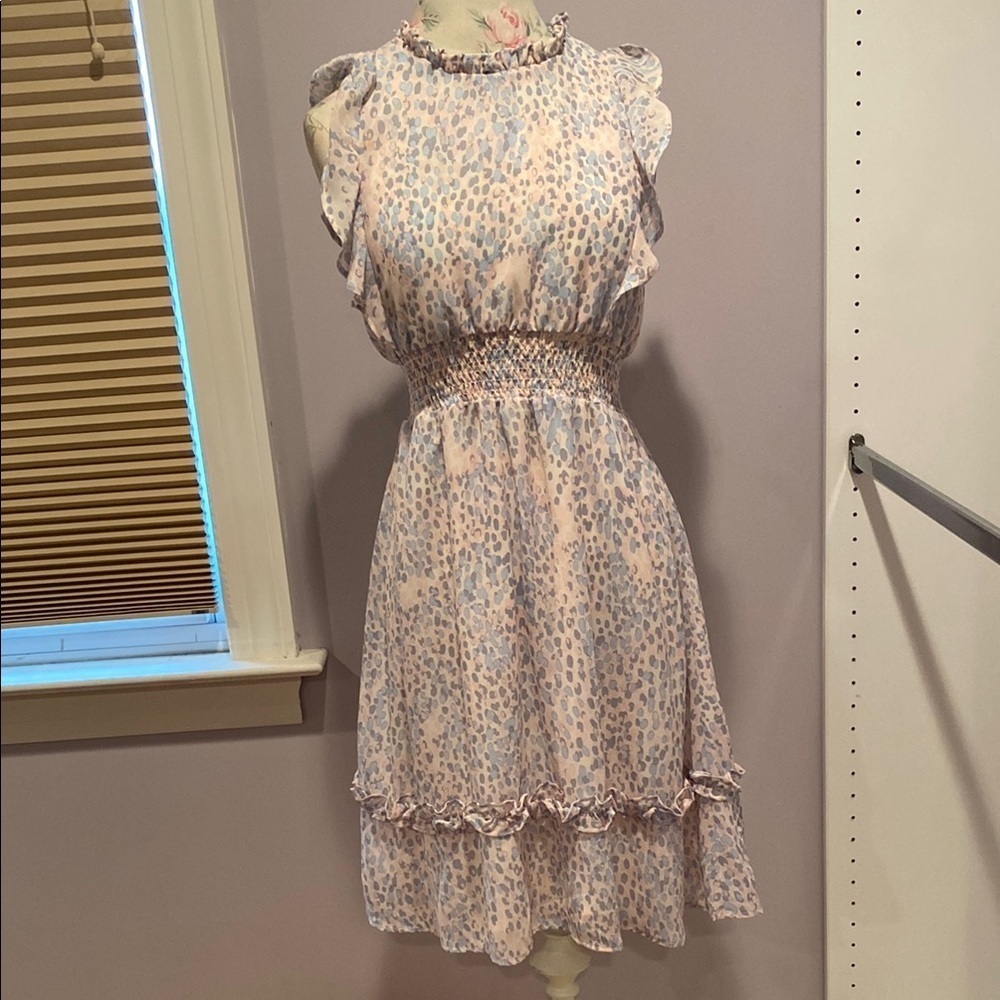 Aqua Cream and Tan Ruffled Tiered Midi Dress